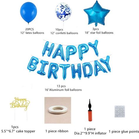 Topways Blue Birthday Party Decorations Inflated Blue Happy Birthday