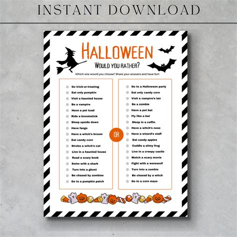 Halloween Would You Rather, Halloween Kids Game, Printable Halloween ...