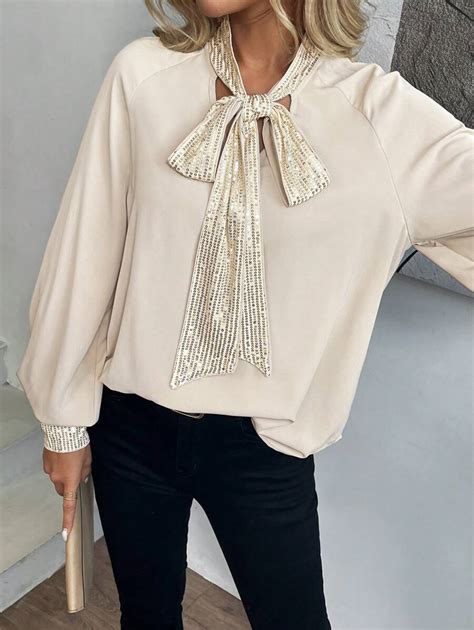 SHEIN LUNE 2024 Autumn Winter New Arrival Women Loose Chiffon Sequin