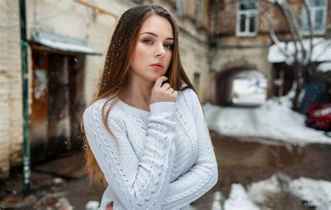 Portrait Blue Eyes Sweater Women Outdoors Looking At Viewer Long