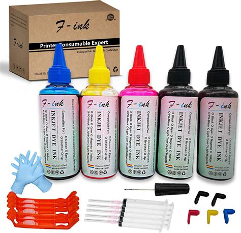 F Ink Pack De 5 Bouteilles D Encre Et Kits De Recharge Compatibles Avec