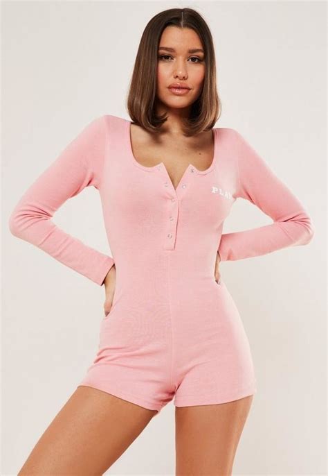 Missguided Playboy X Pink Scoop Neck Unitard ShopStyle Tops