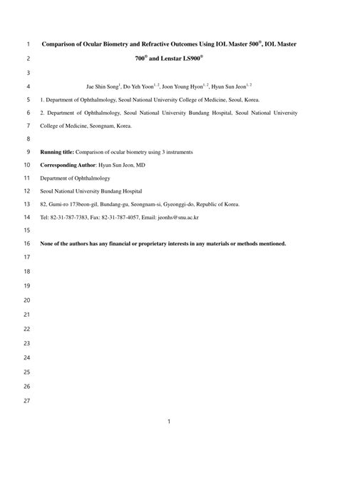 PDF Comparison Of Ocular Biometry And Refractive Outcomes Using IOL