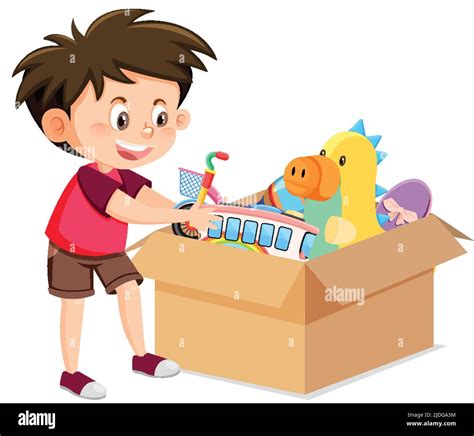 A Boy Putting His Toy Into The Box Illustration Stock Vector Image