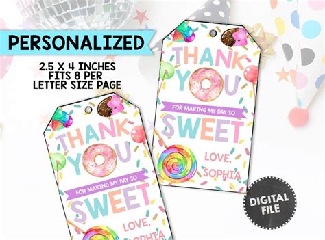 Candyland Thank You Tags Candies Favors Lolipop Tags Sweet Etsy