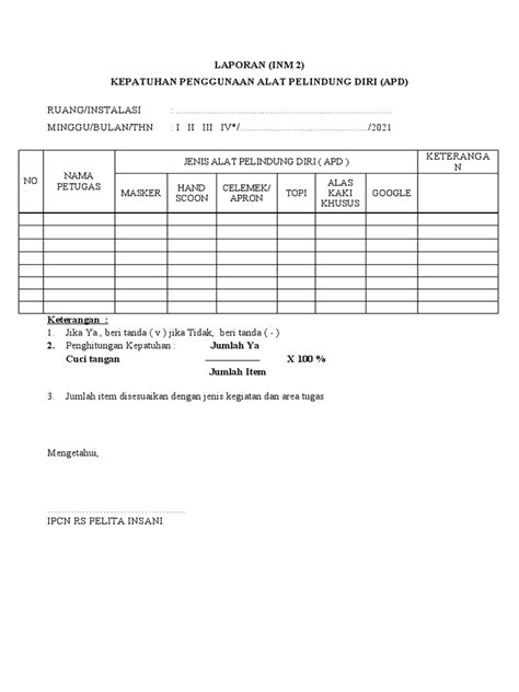 Inm 2 Kepatuhan Penggunaan Alat Pelindung Diri Apd Pdf