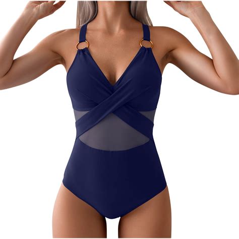 Efsteb Womens Swimsuits Swim Swimsuits Slim V Neck Bathing Suit Summer Beach Bikini Solid Color