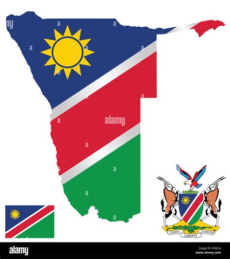 Flag and national coat of arms of the Republic of Namibia overlaid on detailed outline map Stock ...