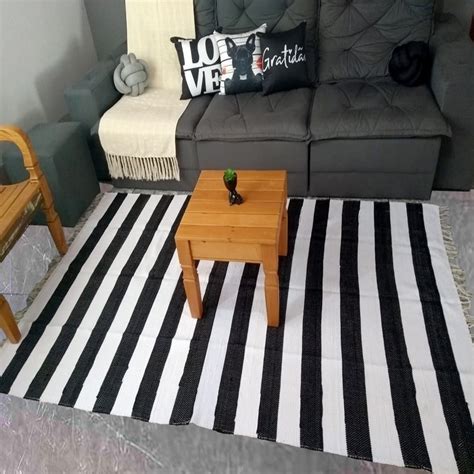 Tapete Preto E Branco Listrado - Tapete Sala Preto E Branco Listrado Grande 1,50 X 2,50 Malha ...