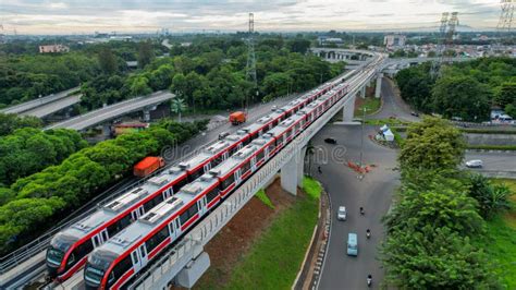 Aerial View Of Jakarta Lrt Train Trial Run For Phase 1 From Uki Cawang