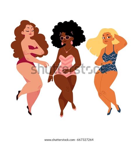 Three Plump Curvy Women Girls Plus Stock Vector Royalty Free