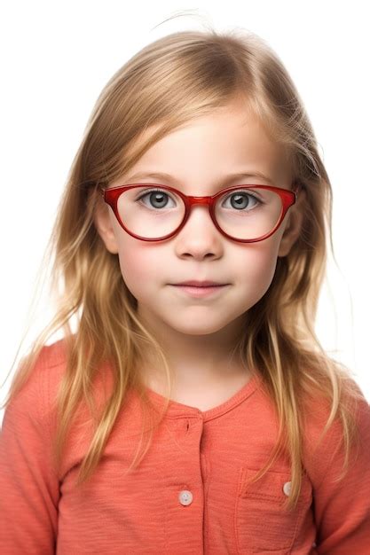 Premium Ai Image A Cute Young Girl Wearing Eyeglasses Against A White