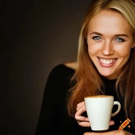 Blond Woman Enjoying A Cup Of Coffee At Starbucks On Craiyon