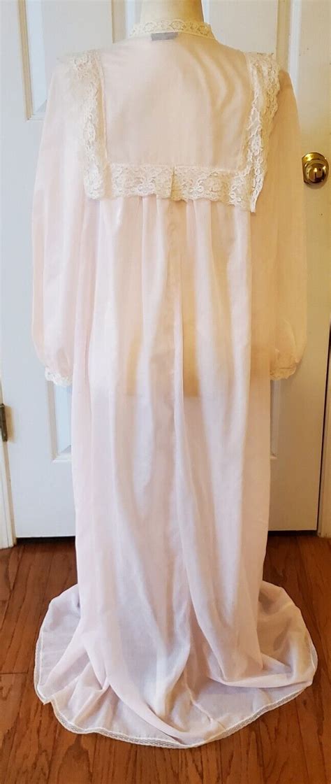 Vtg Christian Dior Lingerie Nightgown Lace Cotton Ble Gem