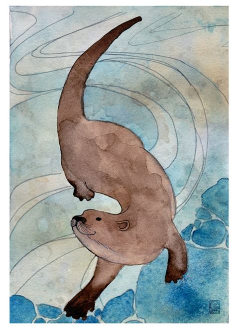 River Otter Otter Illustration Etsy Otter Illustration Otter Art