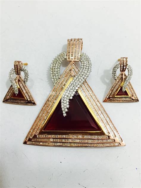 Latest Designer Diamond Pendant Set and Earrings ~ South India Jewels