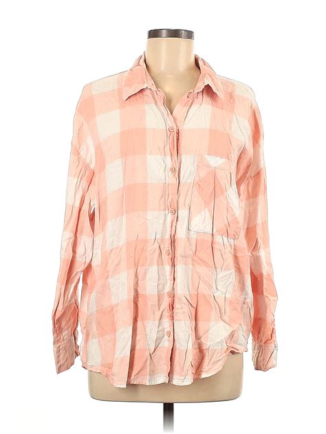 Divided By H M 100 Cotton Checkered Gingham Pink Long Sleeve Button