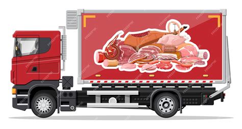 Грузовик, полный мясных продуктов магазин и ферма, предоставляющая ...