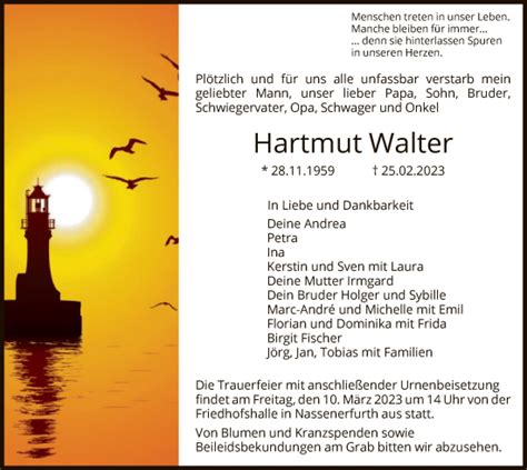 Traueranzeigen Von Hartmut Walter Trauer HNA De