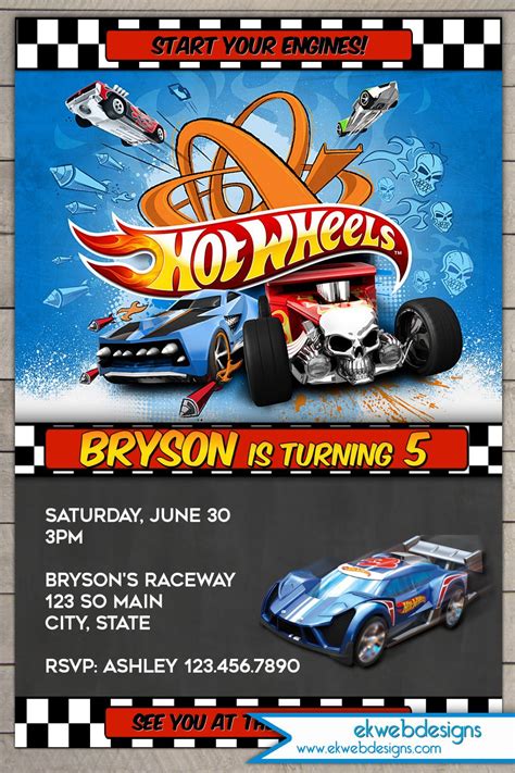 Custom Hot Wheels Birthday Invitation Hot Wheels Birthday Hot Wheels