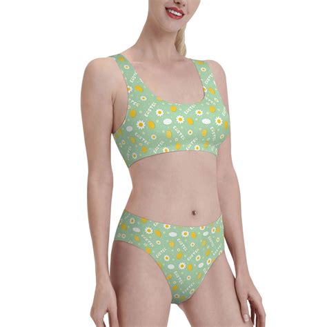 Noikeo Easter With Eggs And Flowers Pattern Bikini Set For Women Two Piece Swimsuits Low Rise