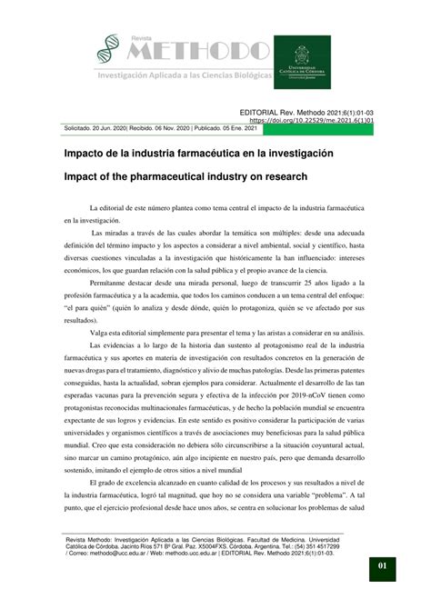 Pdf Impacto De La Industria Farmacéutica En La Investigación