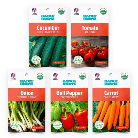 Back To The Roots Organic Vegetable Seeds Variety 5 Pack 50062 The