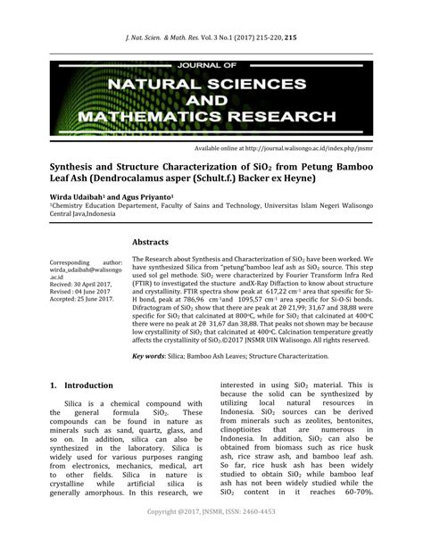 PDF Synthesis And Structure Characterization Of SiO2 From Petung