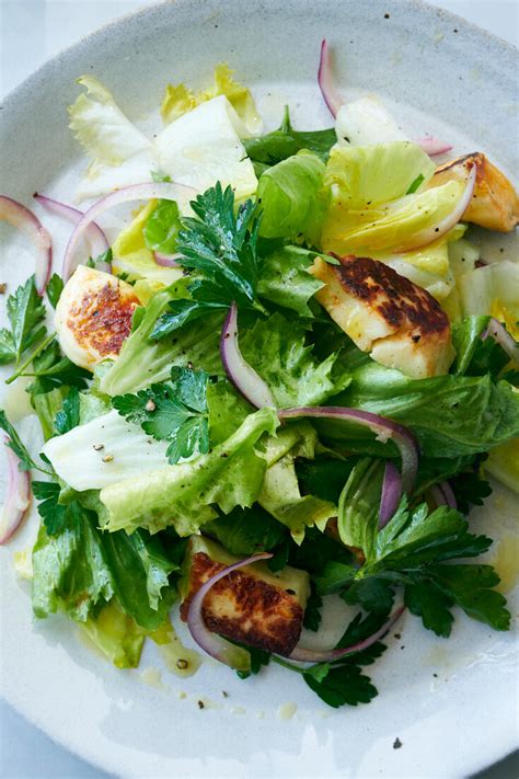 Escarole Salad With Smoky Halloumi Croutons Dining And Cooking