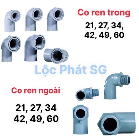 Cút Co góc ren trong co răng ngoài PVC 21 27 34 phụ kiện ống nước