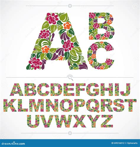 La Police Florale Les Lettres Capitales D alphabet De Vecteur Tiré Par