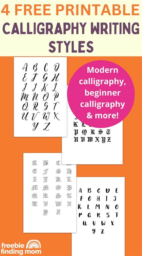 These are four free printable calligraphy writing styles including Old ...