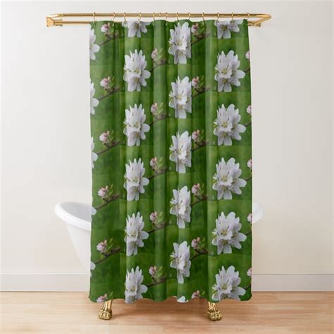 Spring Apple Flowers In Green Background Shower Curtain For Sale By