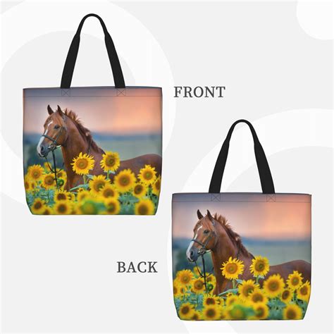 Horeoi Horse Sunflowers for Reinforced Shoulder Tote Bag Scratch-Proof