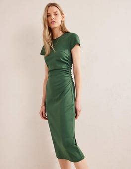 Side Ruched Jersey Midi Dress Palm Leaf Boden US