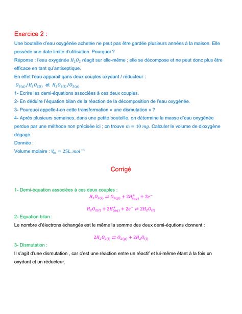 ds physique 1ere s oxydoréduction