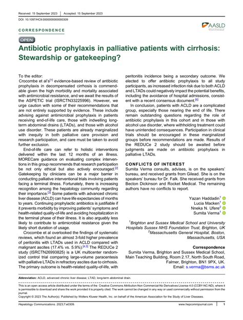 PDF Antibiotic Prophylaxis In Palliative Patients With Cirrhosis