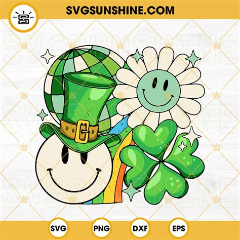 Retro Lucky Smiley Face Svg Green Disco Ball Svg St Patrick S Day Svg