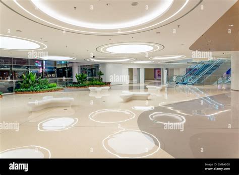 A hallway in modern shopping mall with decorations Stock Photo - Alamy