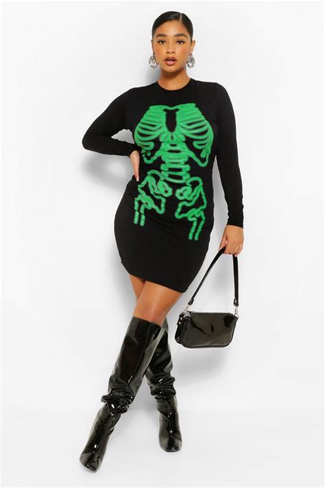 Plus Halloween Neon Skeleton Bodycon Dress