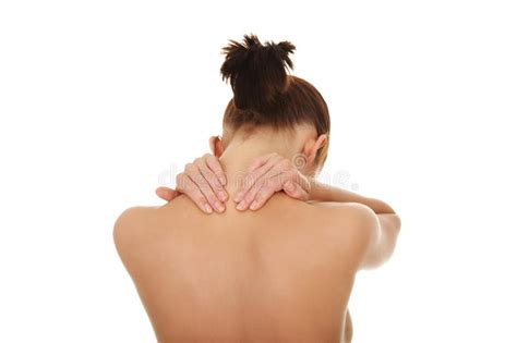 Naked Woman Holding Hands On Neck In Back Pain Stock Photo Image Of Background Nude