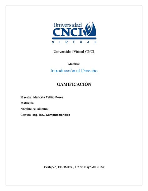 Derecho Gamificacion Universidad Virtual Cnci Materia Introducci N