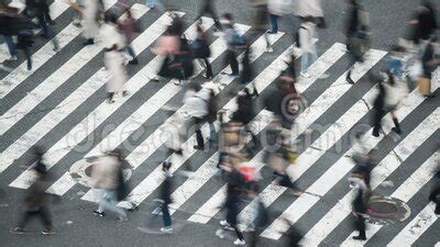 Time Lapse Of Car Traffic Transportation Crowded People Walk Cross