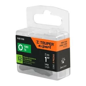 12186 PUDE 5106 TRUPER Estuche Con 5 Puntas Torx T6 Largo 1 Truper