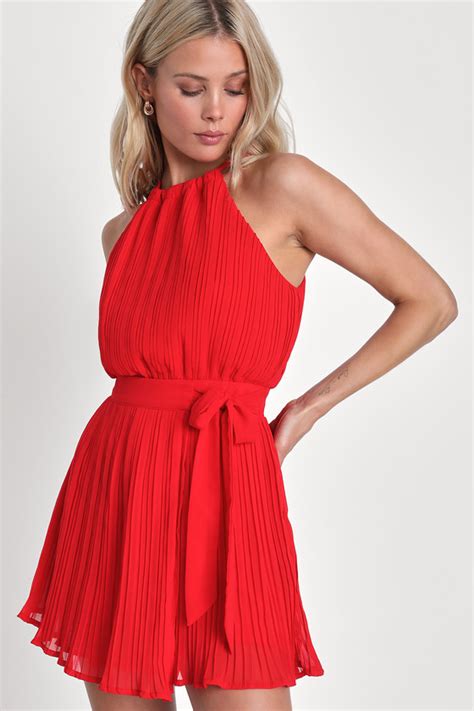 Red Pleated Romper Skort Romper Faux Wrap Skort Romper Lulus