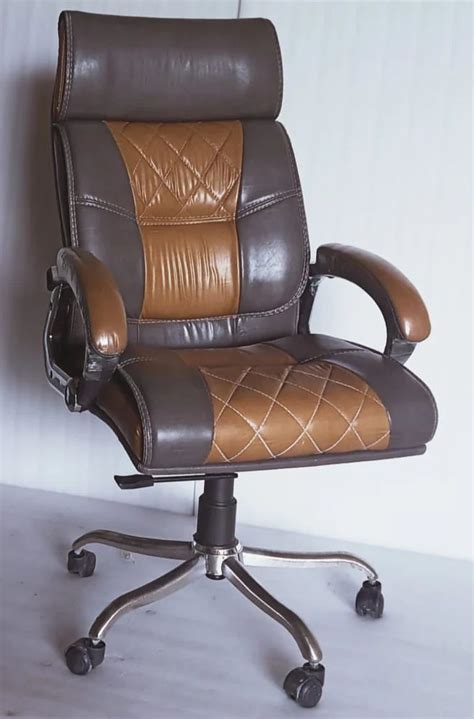 High Back Stainless Steel Brown Black Leatherette Office Boss Chair