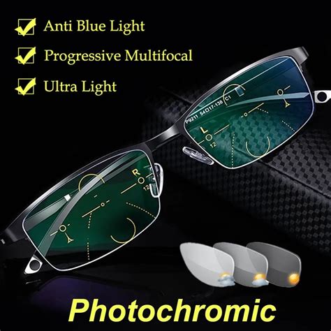 Clloio Photochromic Reading Glasses Men Progressive Multifocal Anti Blue Light Reading Glasses