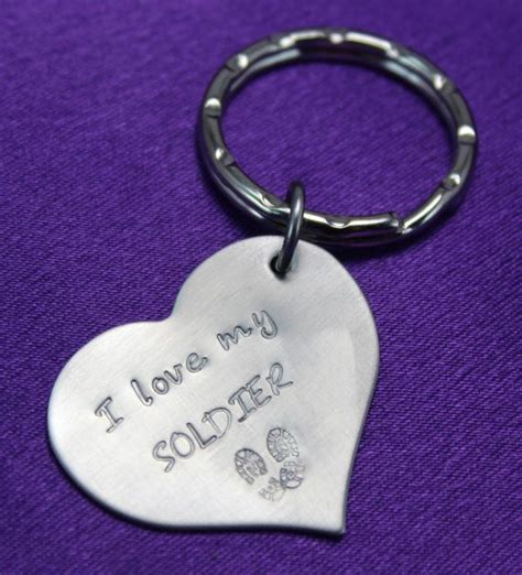 Customized Military Heart Keychain I Love My Soldier Hand Stamped