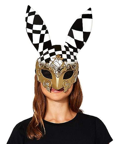 Checkered Bunny Half Mask - Spirithalloween.com