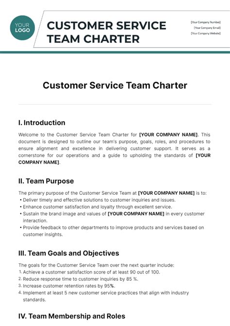 Free Customer Service Team Charter Template Edit Online And Download